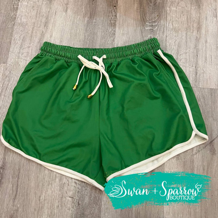 Green and White Drawstring Everyday Shorts