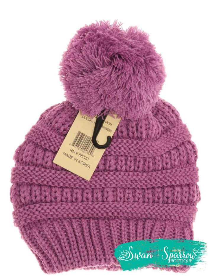 Kids Solid Pom Beanie