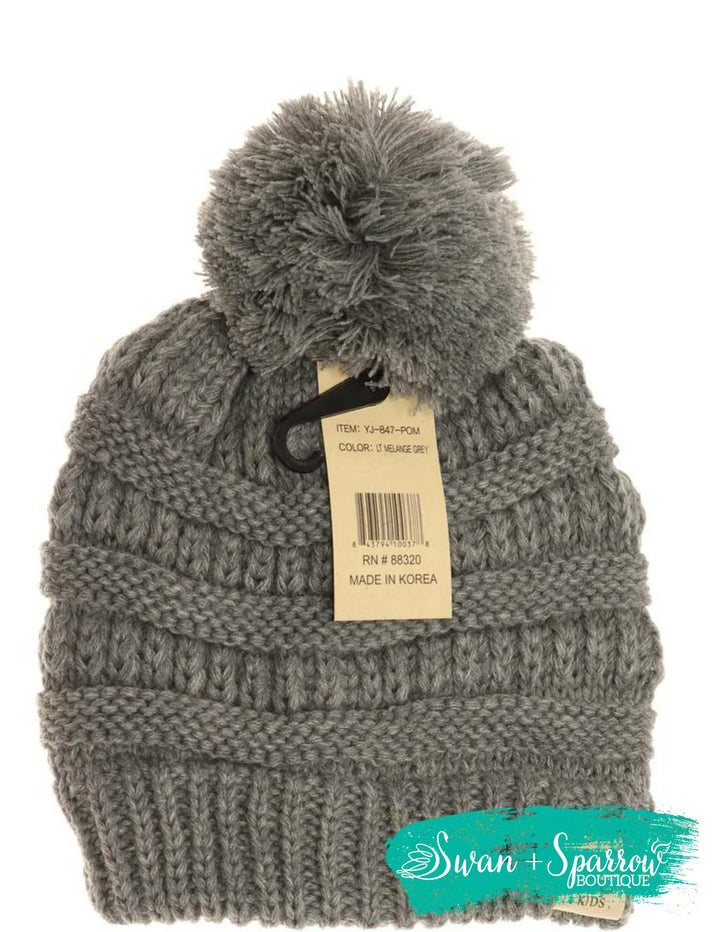 Kids Solid Pom Beanie