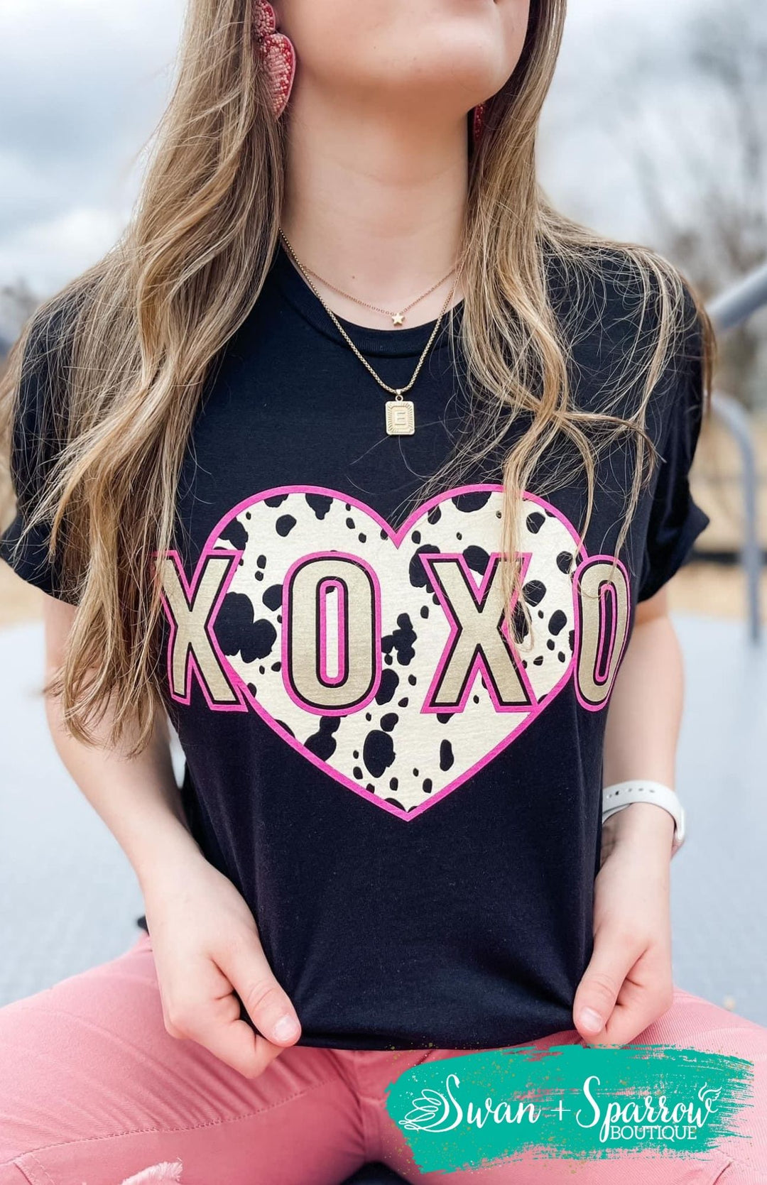 XOXO Cow Print Heart Tee