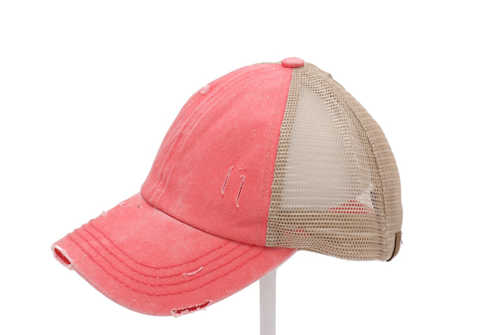 Washed Denim Criss Cross High Pony CC Ball Cap