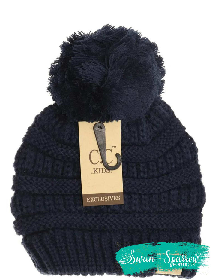 Kids Solid Pom Beanie